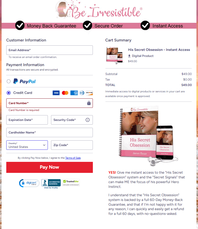 His Secret Obssession Checkout Page